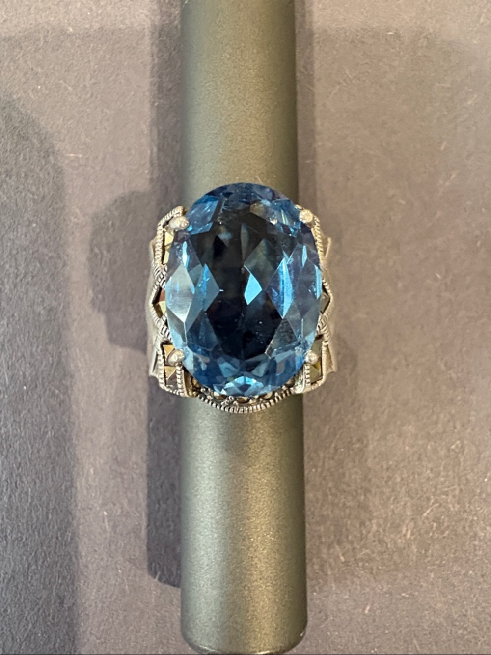 Blue Oval Gemstone Statement Ring - Women Jewelry
